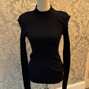 Current/Elliott Black Ribbed Long Sleeve Blouse